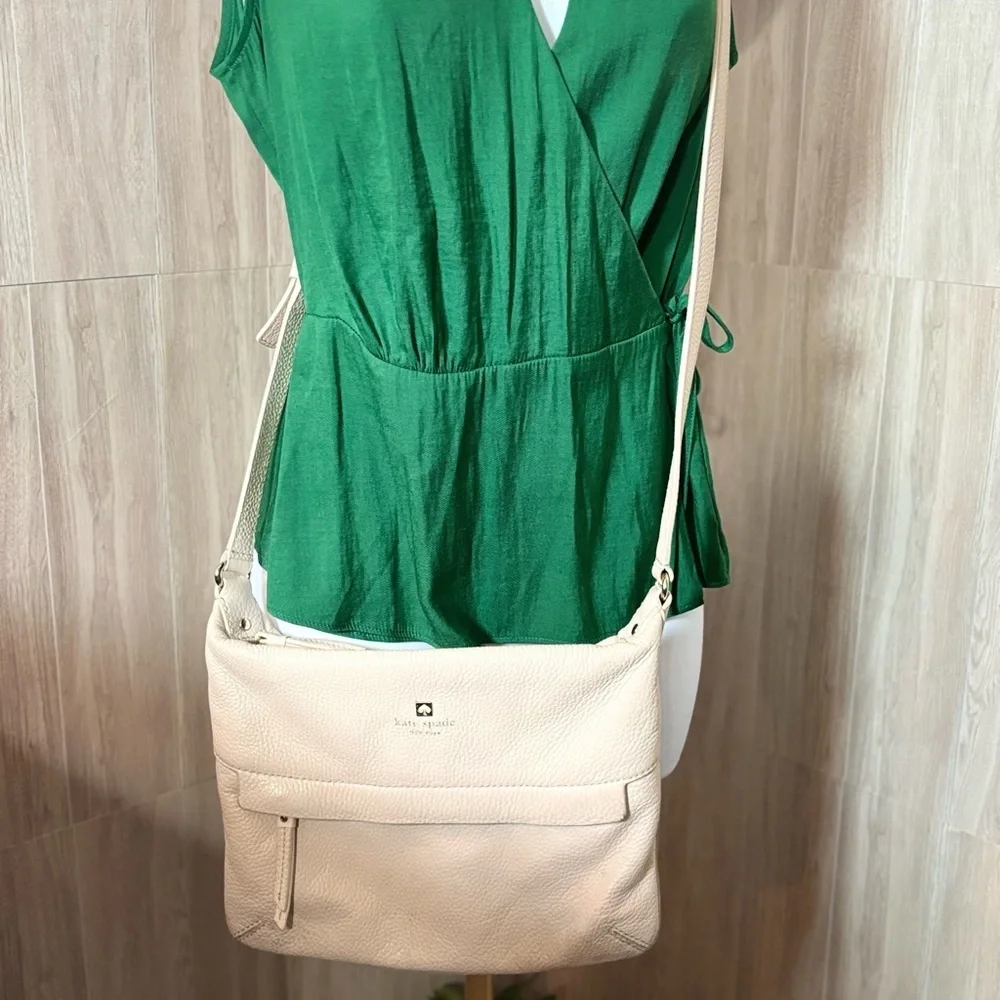 kate spade Cream Pebbled Leather Shoulder Crossbody Bag with Front Pocket